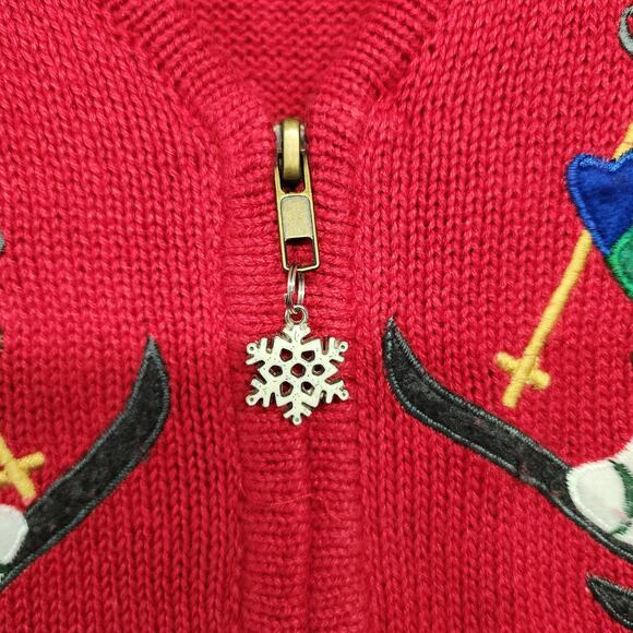 Bobbie Brooks Sweater Vest Womens Large Red Zip Ski Snowman Christmas Applique - Picture 8 of 12
